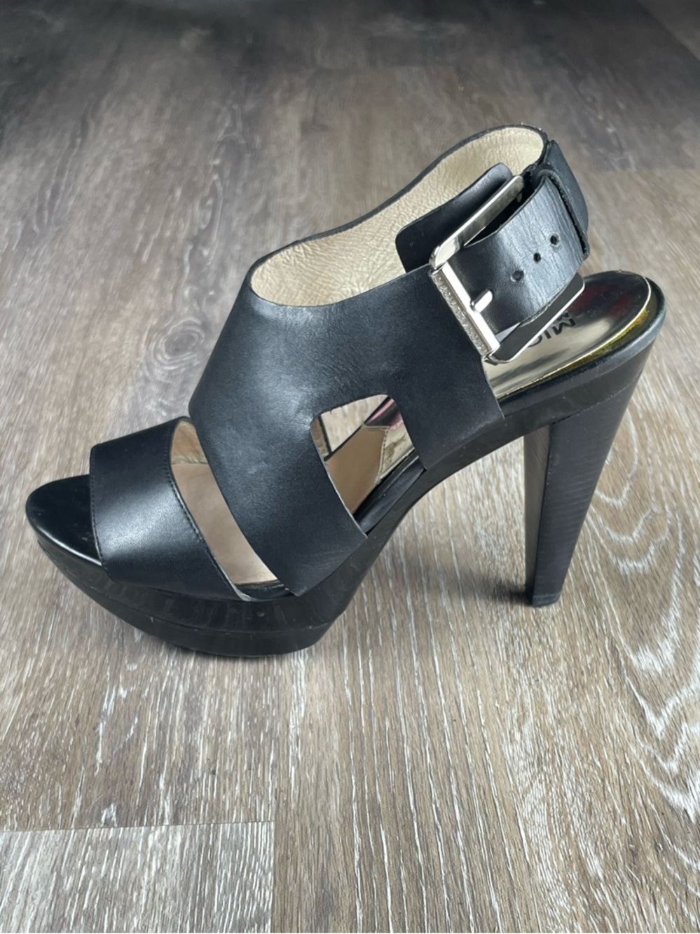 Michael Kors Black Leather Platform Slingback Heels - Size 7.5M